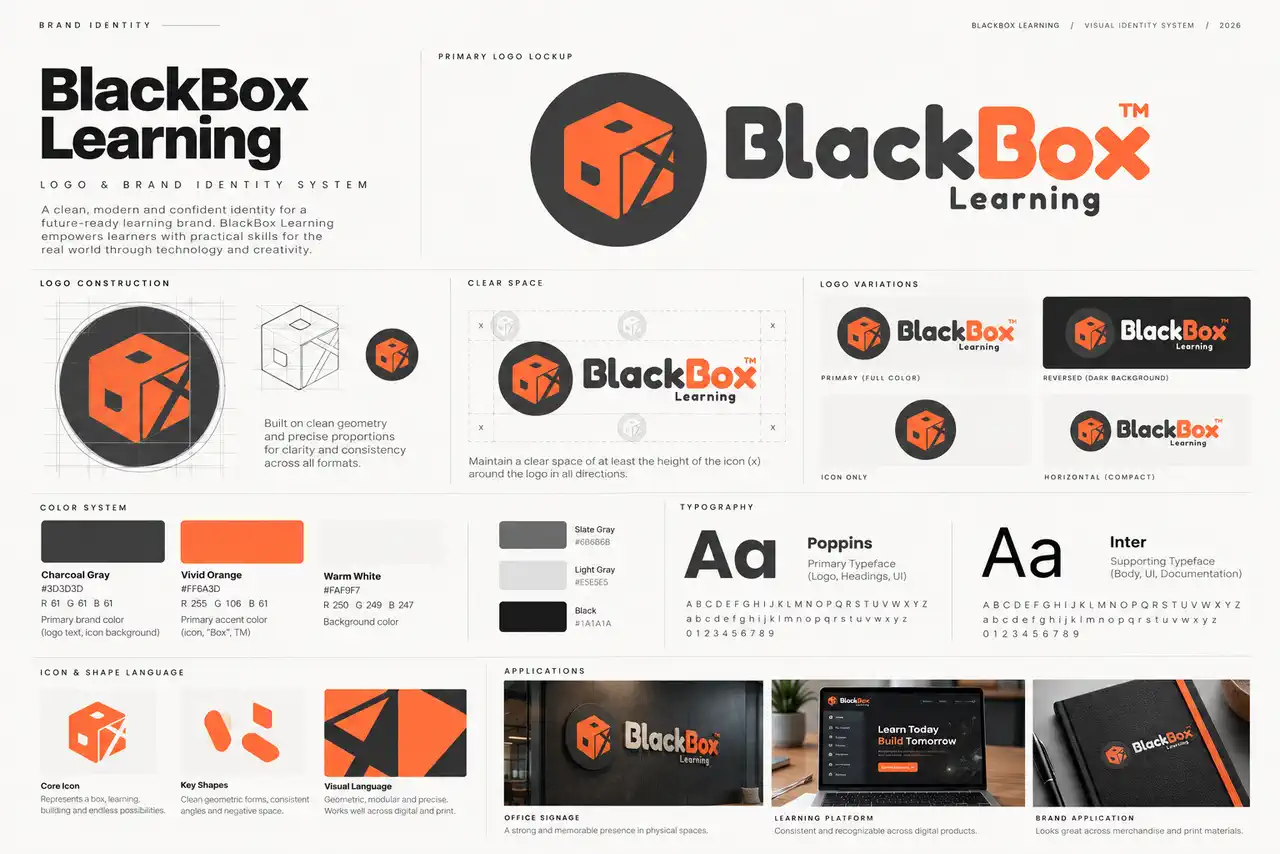 BlackBox Learning logo and identity system board