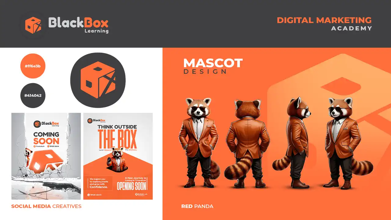 BlackBox Learning red panda mascot and social creatives