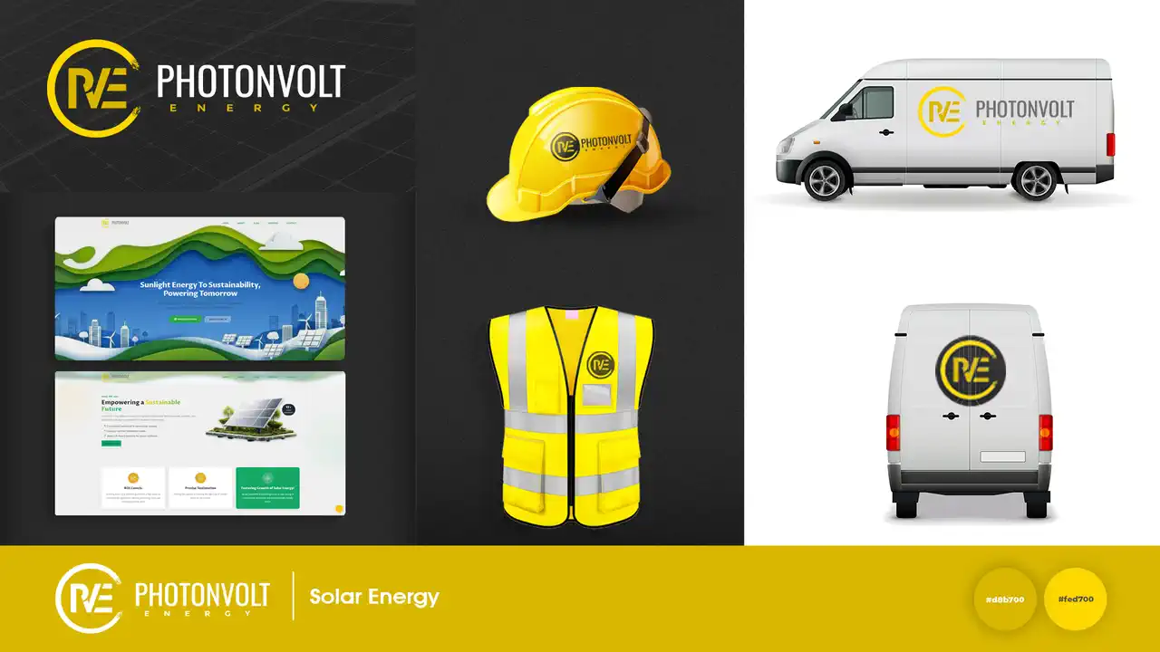Photonvolt Energy branding on helmet, vest and van